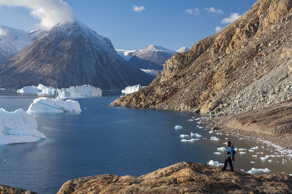 Dramatic view in a small inlet in Northwest Fjord in the far reaches of Scoresbysund in eastern Greenland.